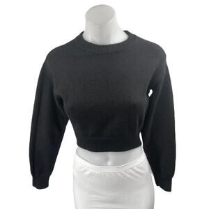 Kendall & Kylie Black Long Balloon Sleeve Crew Neck Cropped Sweater Top Size XS